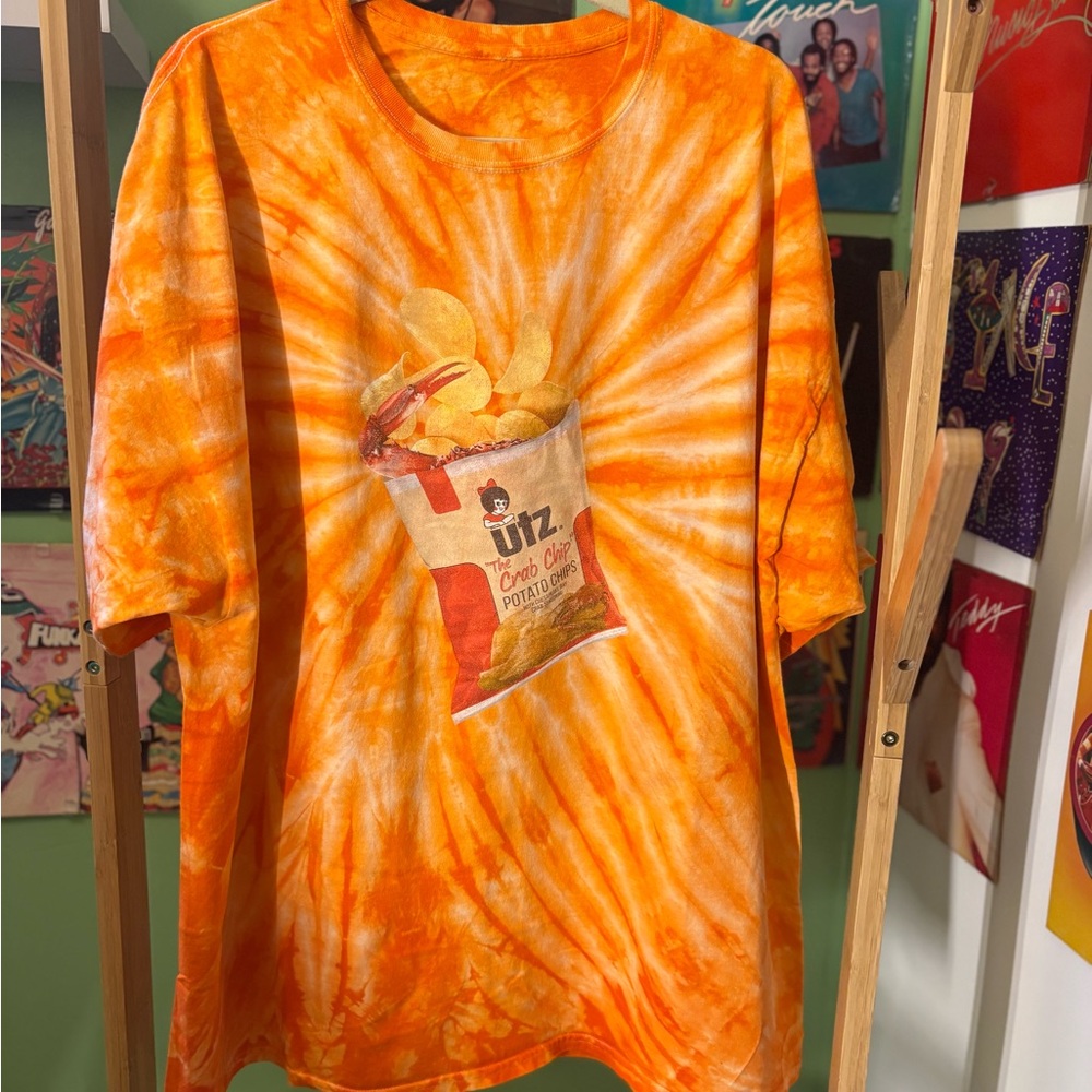 Orange Tie-Dye T-Shirt with Chip Bag Graphic